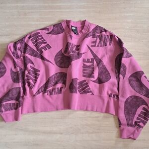 NIKE Oversized Cropped Graphic Sweatshirt Athletic Sportswear Pink Boxy Cotton